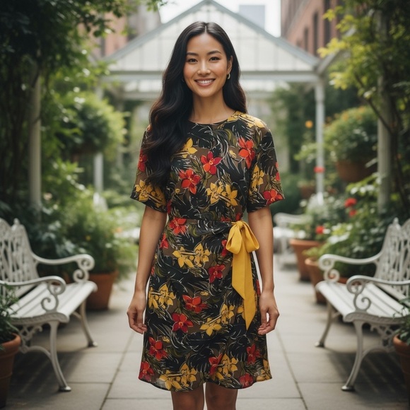 Vintage GILLIAN 100% SILK Floral Abstract Faux Wrap Dress | Size 6 - Picture 8 of 8